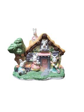 Vintage Easter Porcelain Bunny House Country Cottage